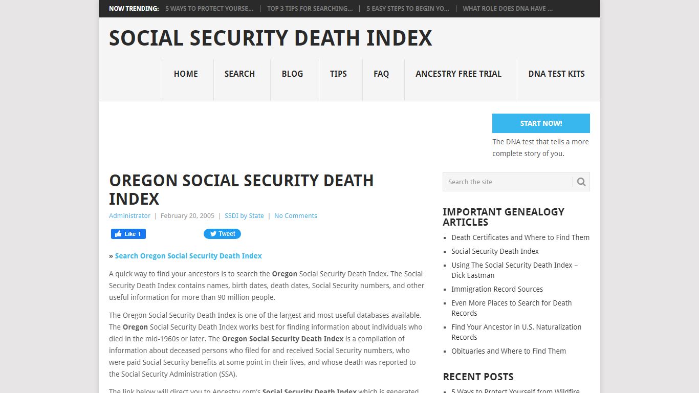 Oregon Social Security Death Index