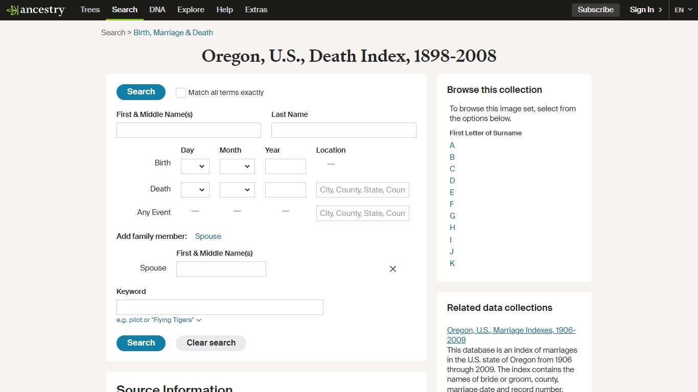 Oregon, U.S., Death Index, 1898-2008 - Ancestry.com